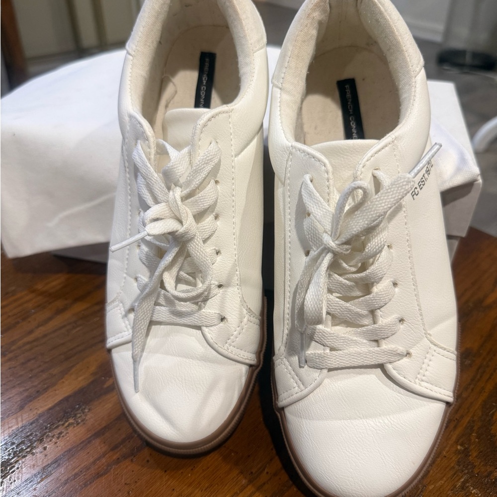 French Connection Becka White Leather Sneakers Sz 10